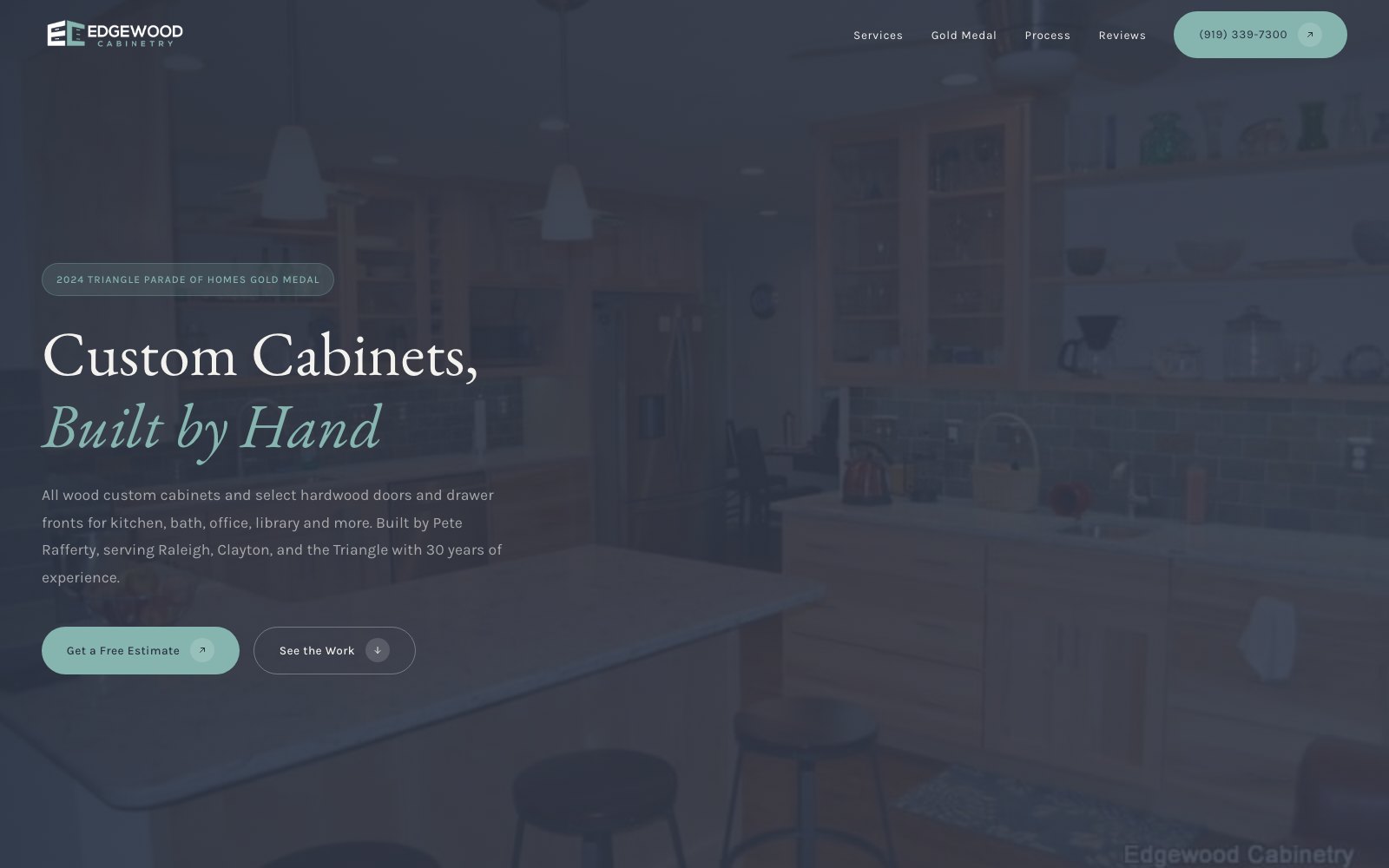 The new Edgewood Cabinetry homepage concept
